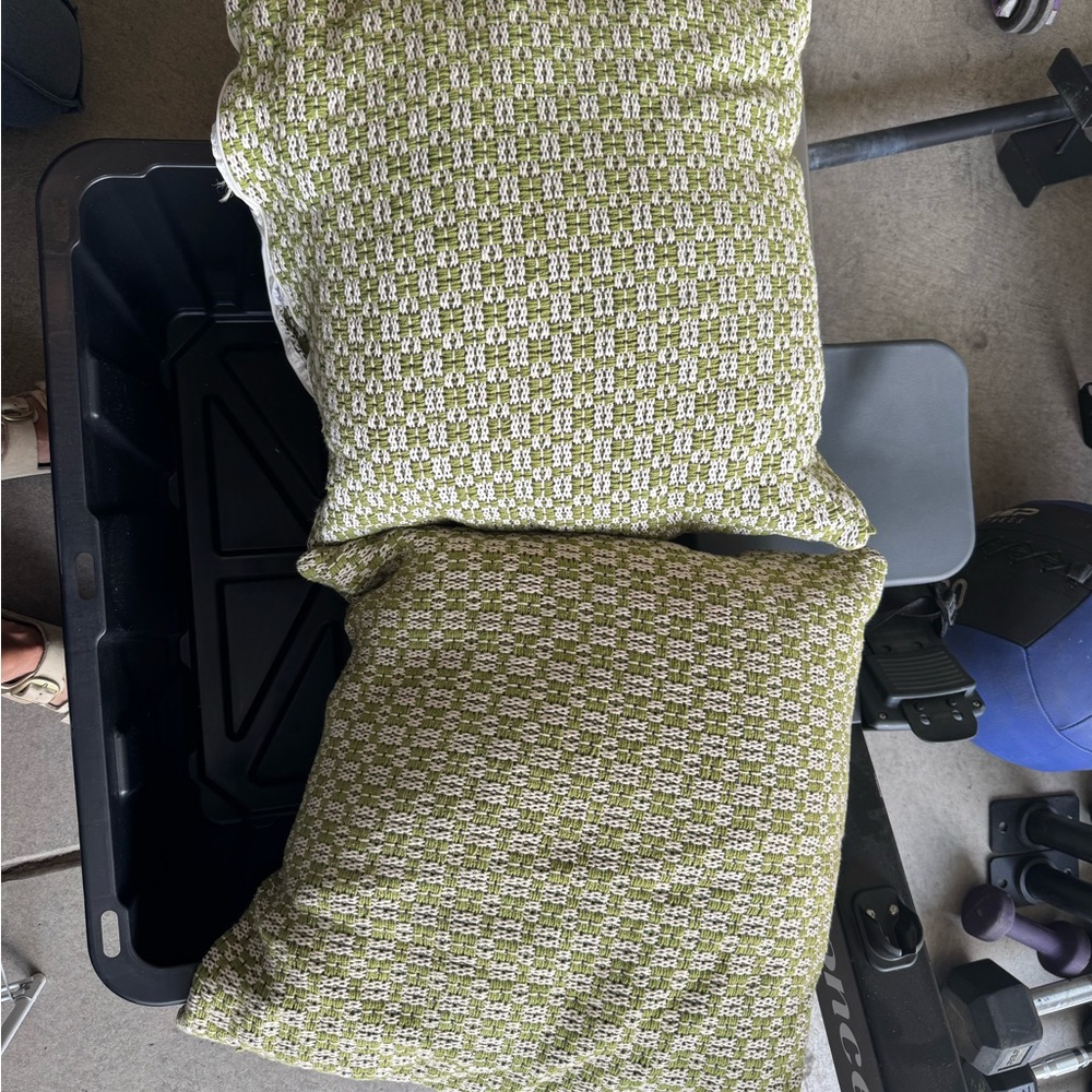 Crate&Barrel green and Cream Textured Pillow